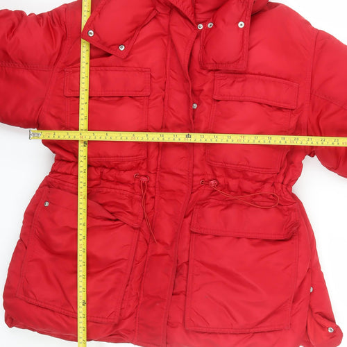 H&M Womens Red Mid-Length Hooded Puffer Jacket Size M