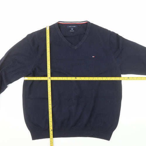Tommy Hilfiger Men's Blue XL V-Neck Cotton Pullover Jumper