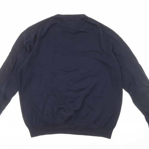 Tommy Hilfiger Men's Blue XL V-Neck Cotton Pullover Jumper
