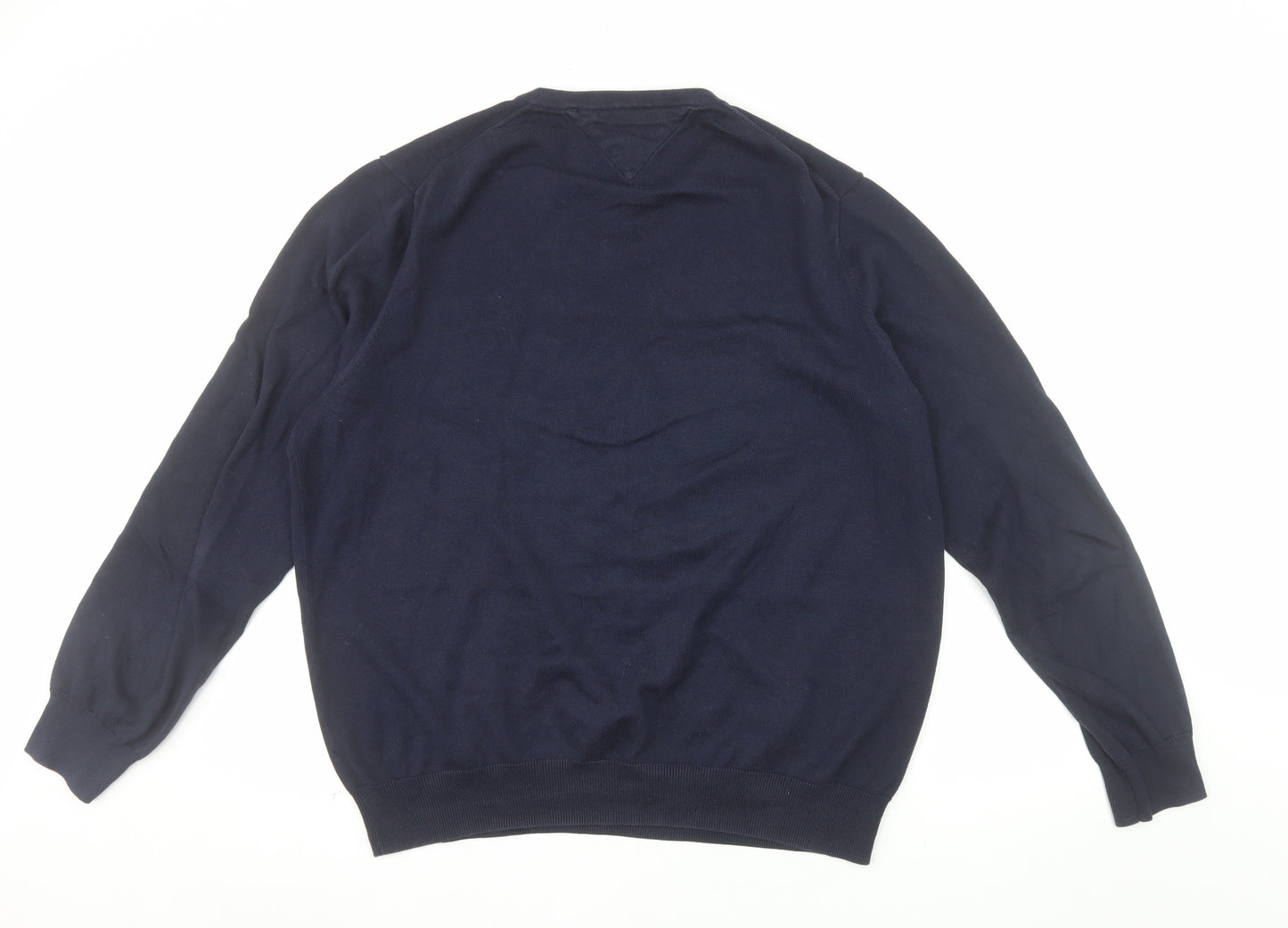 Tommy Hilfiger Men's Blue XL V-Neck Cotton Pullover Jumper