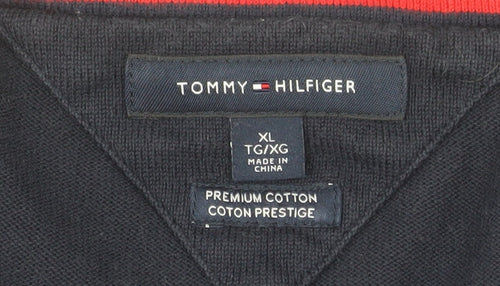 Tommy Hilfiger Men's Blue XL V-Neck Cotton Pullover Jumper