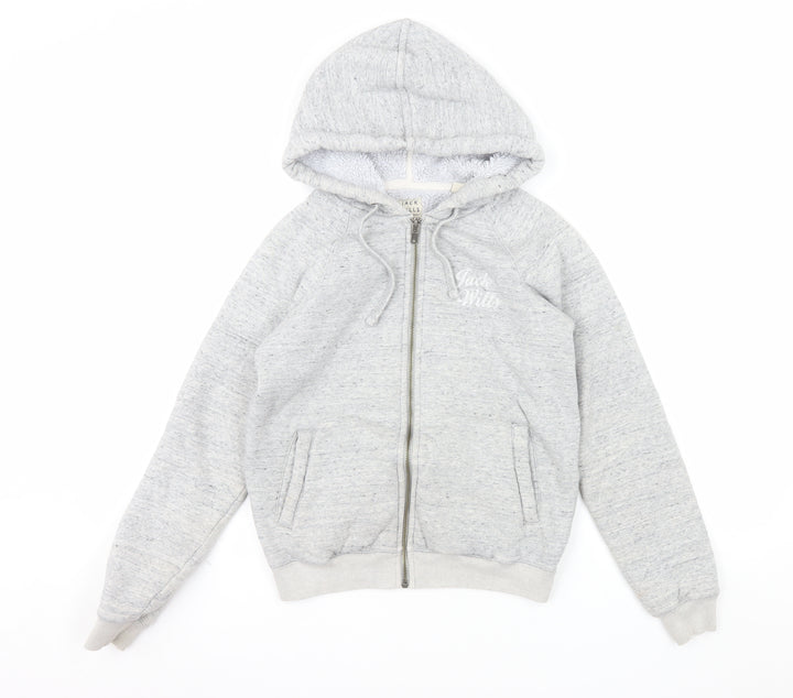 Jack Wills Women's Grey Full Zip Hoodie UK 6 Fleece Lined Casual