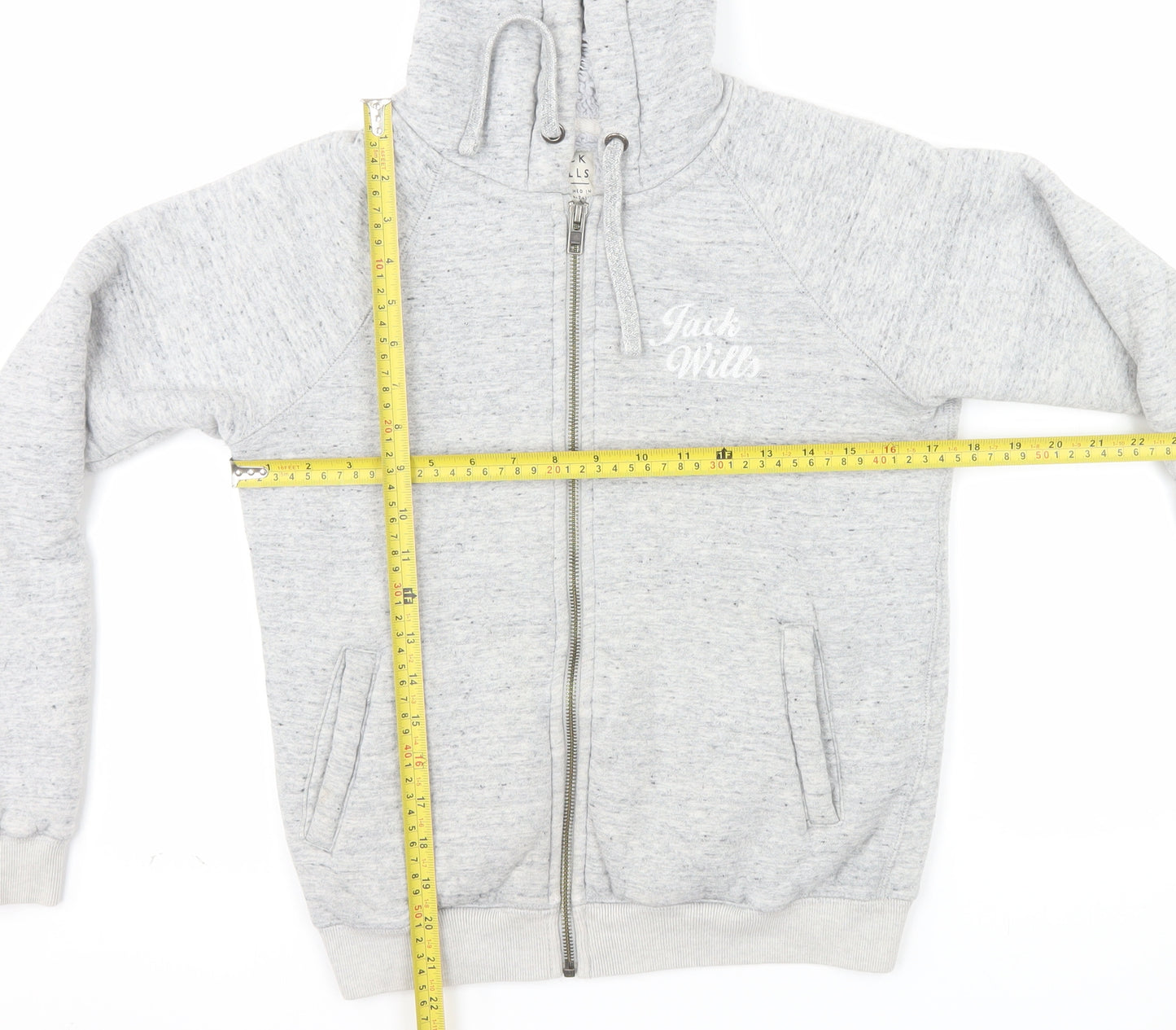 Jack Wills Women's Grey Full Zip Hoodie UK 6 Fleece Lined Casual