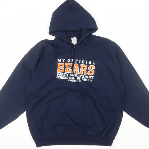 Gildan Men's Blue 2XL Pullover Hoodie Bears Graphic Heavyweight Sweatshirt