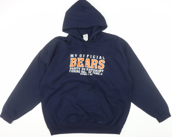 Gildan Men's Blue 2XL Pullover Hoodie Bears Graphic Heavyweight Sweatshirt