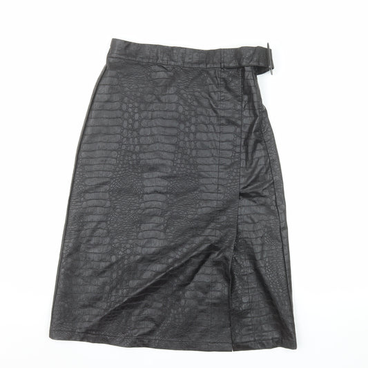 Primark Women’s Black Faux Leather Animal Print Midi Wrap Skirt Size 14