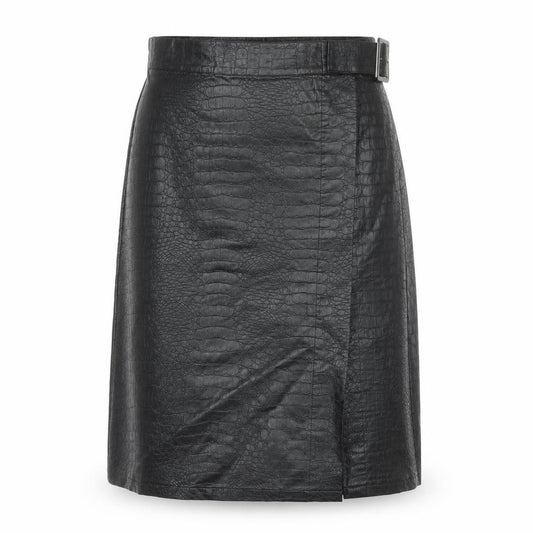 Front view of Primark Women’s Black Faux Leather Animal Print Midi Wrap Skirt, size UK 14