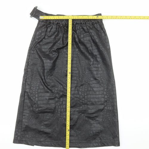 Primark Women’s Black Faux Leather Animal Print Midi Wrap Skirt Size 14