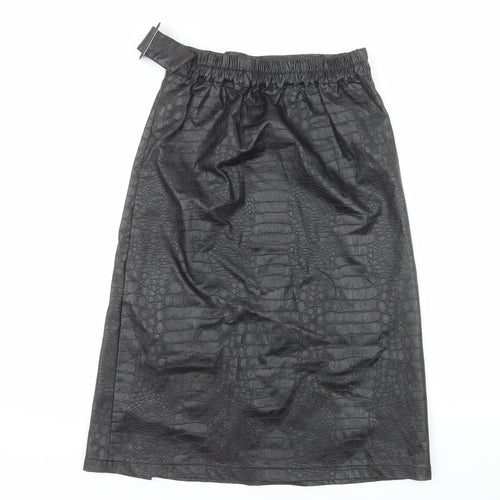Primark Women’s Black Faux Leather Animal Print Midi Wrap Skirt Size 14