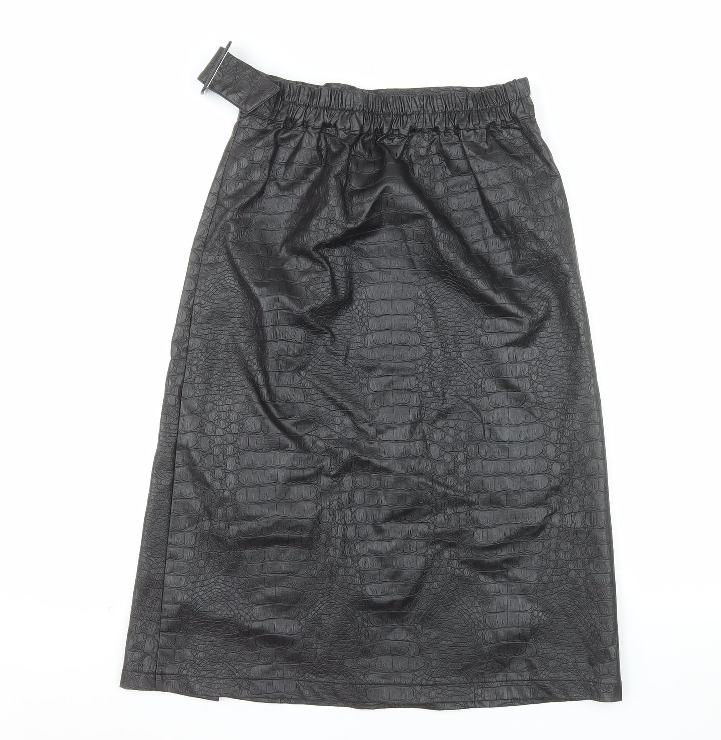 Primark Women’s Black Faux Leather Animal Print Midi Wrap Skirt Size 14