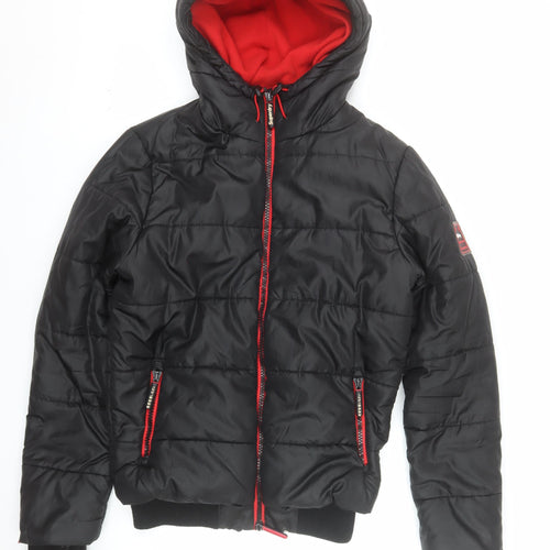 Superdry Men's Black S Puffer Jacket Hooded Winter Coat