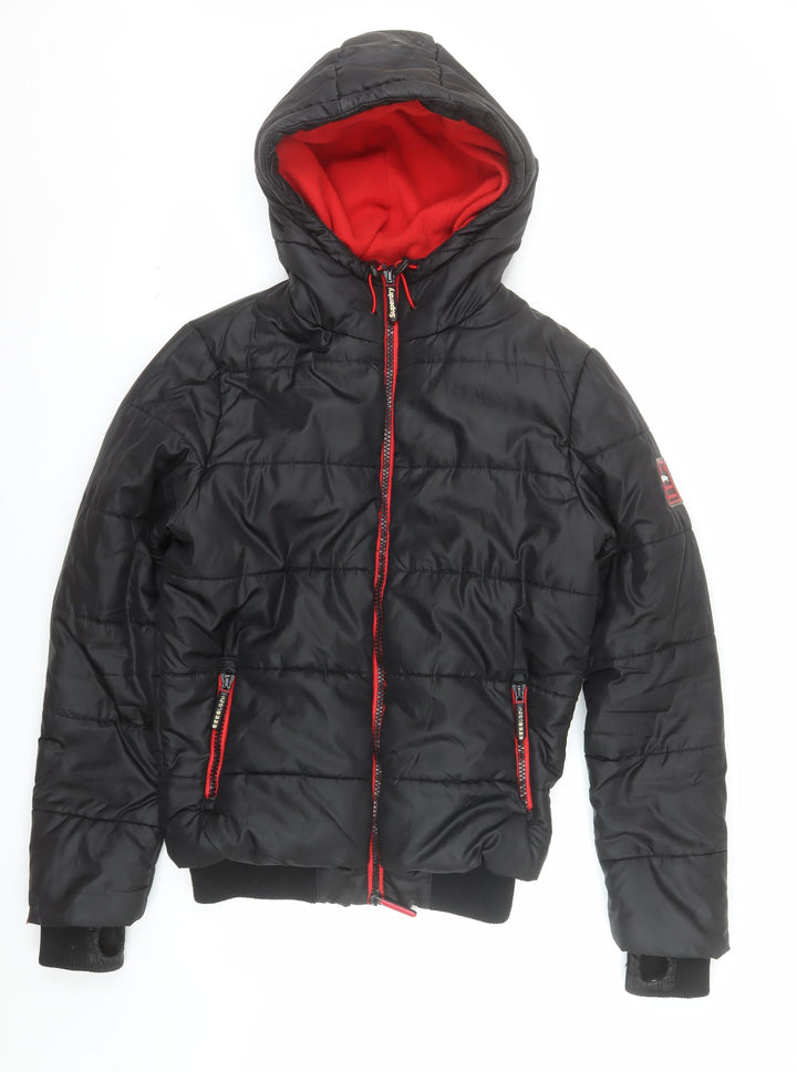 Superdry Men's Black S Puffer Jacket Hooded Winter Coat