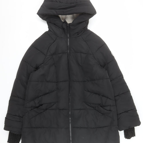 DKNY Men Black Puffer Jacket M Hooded Lined Polyester Winter Coat