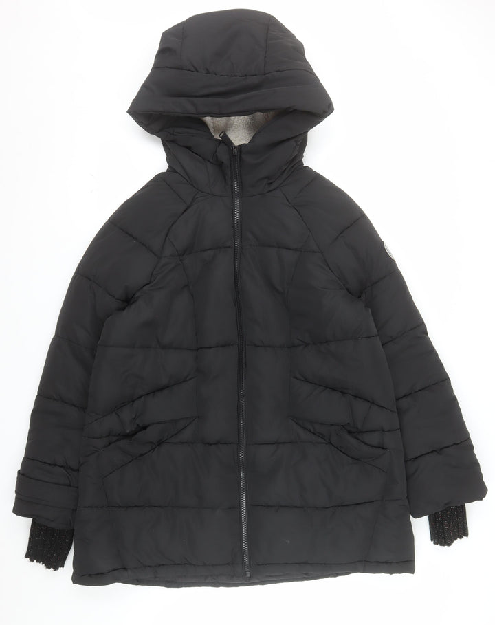 DKNY Men Black Puffer Jacket M Hooded Lined Polyester Winter Coat