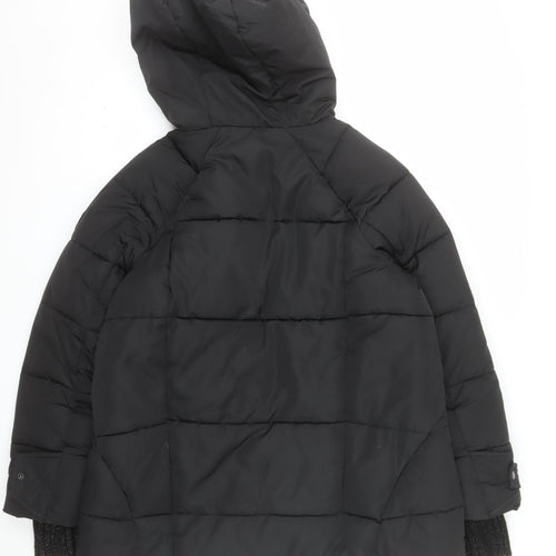 DKNY Men Black Puffer Jacket M Hooded Lined Polyester Winter Coat