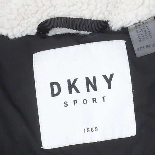 DKNY Men Black Puffer Jacket M Hooded Lined Polyester Winter Coat