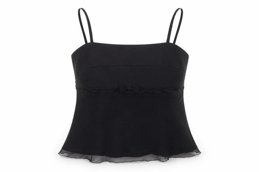 Front view of Presen Jorgina Women's Black Silk Camisole Top, size 16