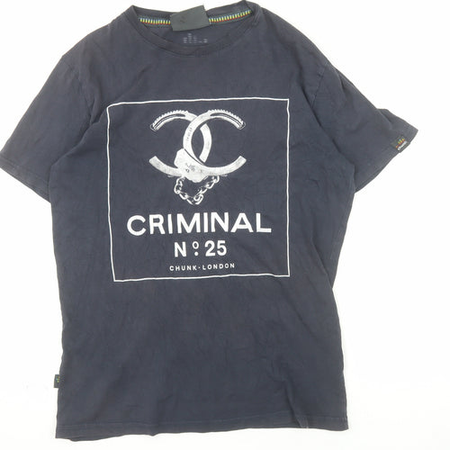 Chunk London Criminal No 25 Men's Black Cotton Graphic T-Shirt Size S