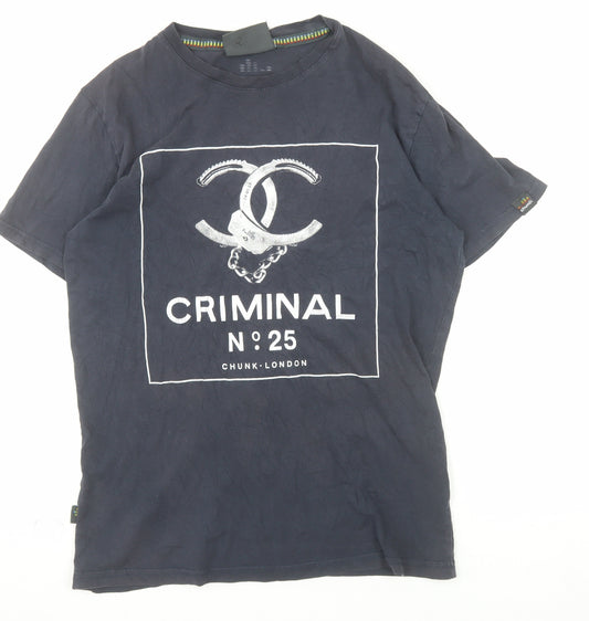 Chunk London Criminal No 25 Men's Black Cotton Graphic T-Shirt Size S