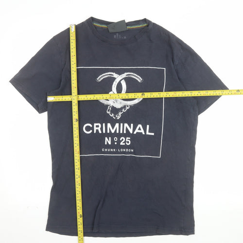 Chunk London Criminal No 25 Men's Black Cotton Graphic T-Shirt Size S