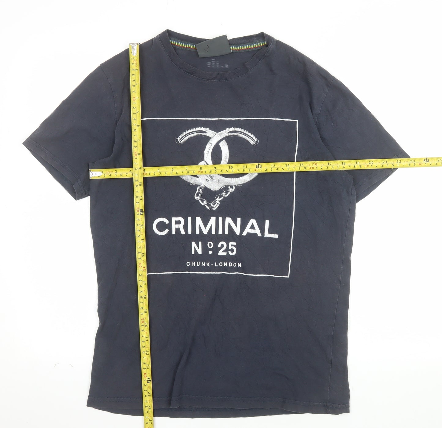 Chunk London Criminal No 25 Men's Black Cotton Graphic T-Shirt Size S