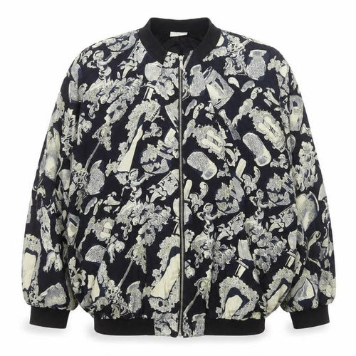 Liana Moden Unisex Black Art Print Bomber Jacket Size 36 Viscose Rayon