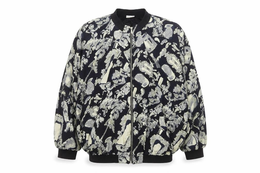 Liana Moden Unisex Black Art Print Bomber Jacket Size 36 Viscose Rayon