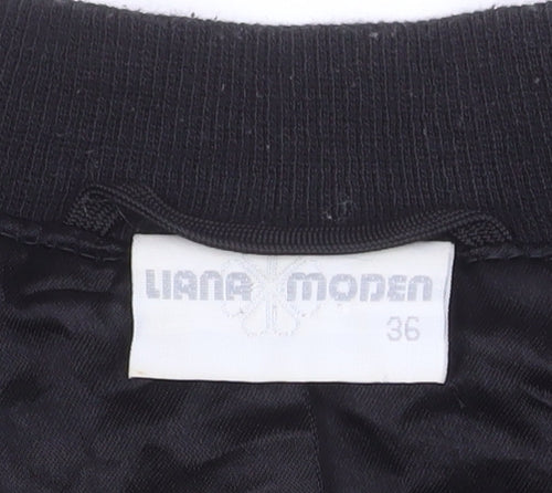 Liana Moden Unisex Black Art Print Bomber Jacket Size 36 Viscose Rayon
