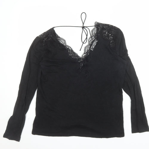 Sandro Paris Womens Black Lace V-Neck Long Sleeve Blouse Size L