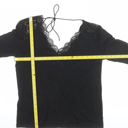 Sandro Paris Womens Black Lace V-Neck Long Sleeve Blouse Size L