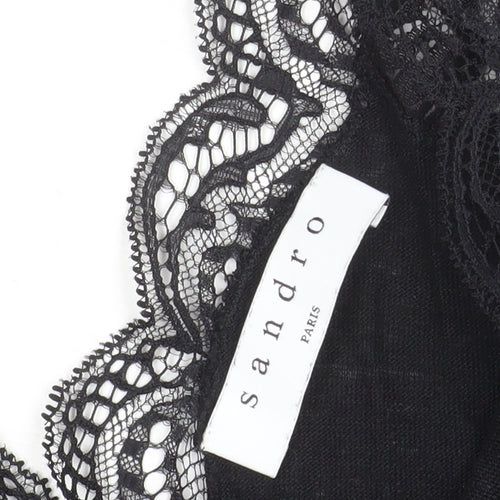 Sandro Paris Womens Black Lace V-Neck Long Sleeve Blouse Size L