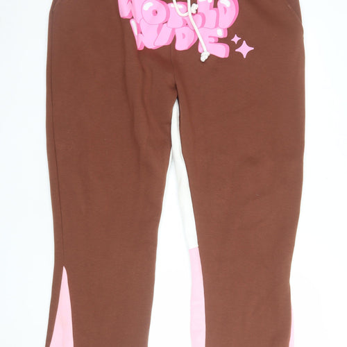 MAN Men's Brown 2XL Sweatpants Logo Print Elastic Waist Fleece Joggers