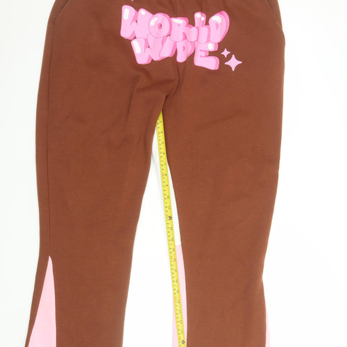 MAN Men's Brown 2XL Sweatpants Logo Print Elastic Waist Fleece Joggers