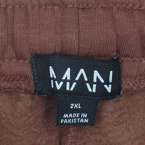 MAN Men's Brown 2XL Sweatpants Logo Print Elastic Waist Fleece Joggers