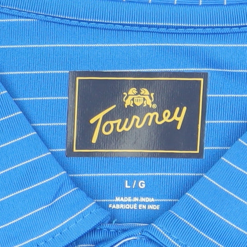 Tourney Men's Blue Striped Golf Polo Shirt Size L Regular Fit