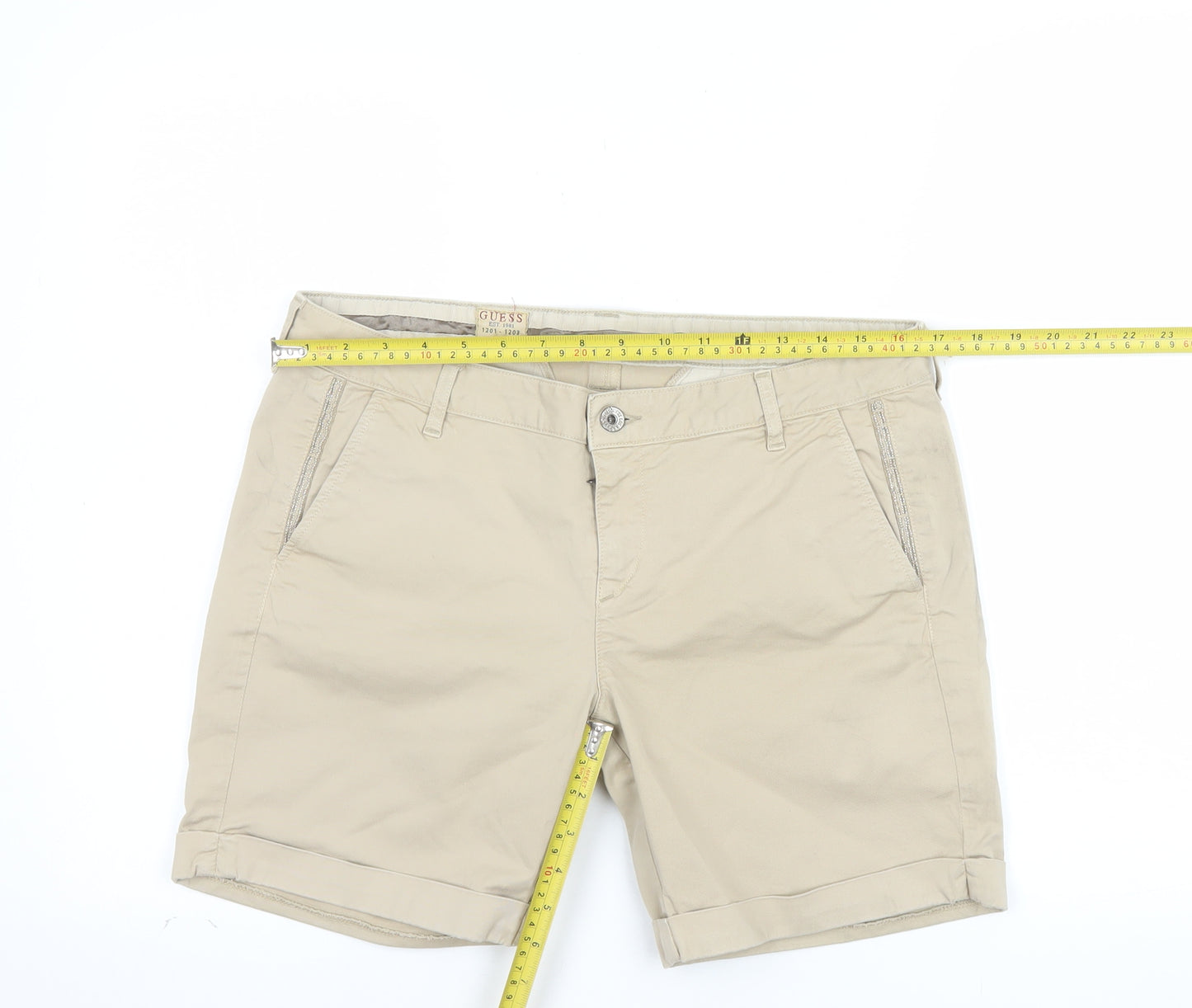 Guess Womens Beige Chino Shorts Size 12 Cotton Blend
