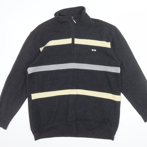 BHS Men’s Grey Striped 1/2 Zip Cotton Blend Jumper Size L