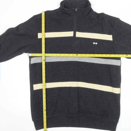 BHS Men’s Grey Striped 1/2 Zip Cotton Blend Jumper Size L