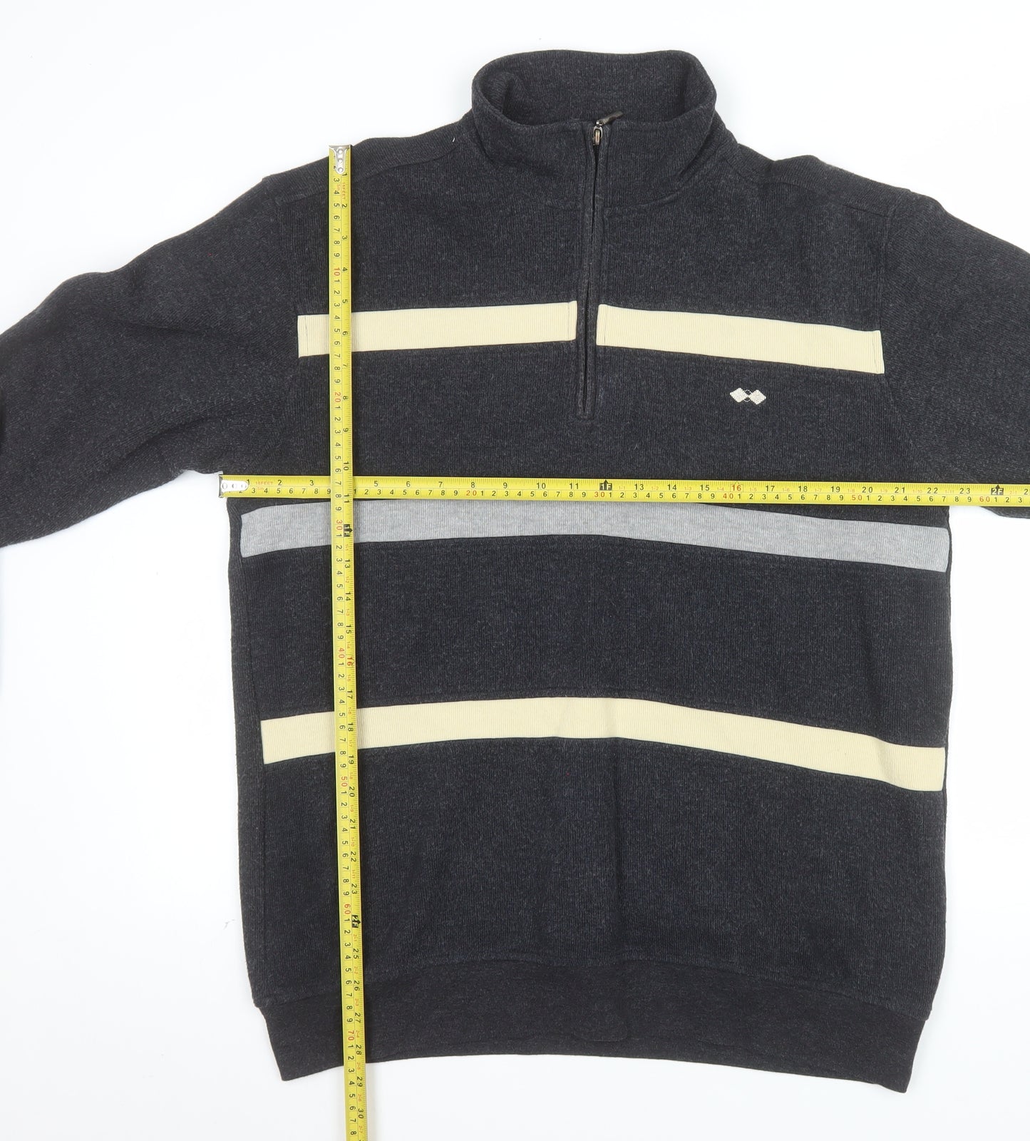 BHS Men’s Grey Striped 1/2 Zip Cotton Blend Jumper Size L