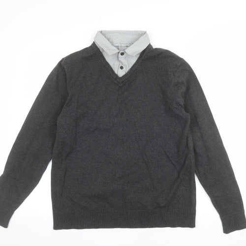 Jack Reid Men’s Grey V-Neck Pullover Jumper Size S Cotton Knit