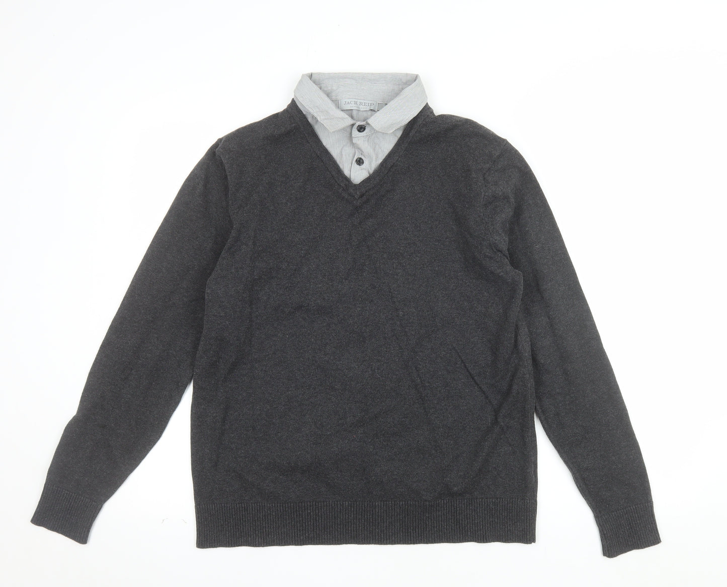 Jack Reid Men’s Grey V-Neck Pullover Jumper Size S Cotton Knit
