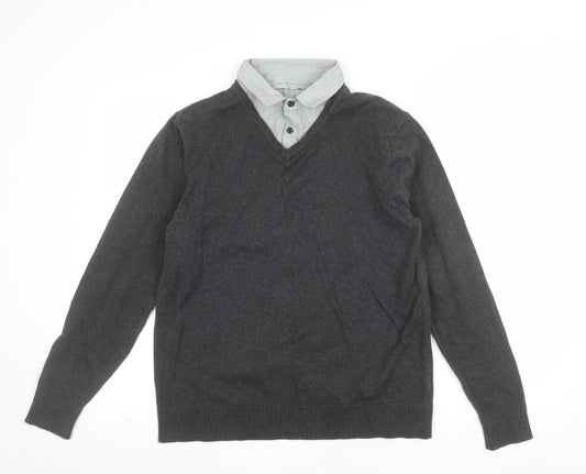 Jack Reid Men’s Grey V-Neck Pullover Jumper Size S Cotton Knit