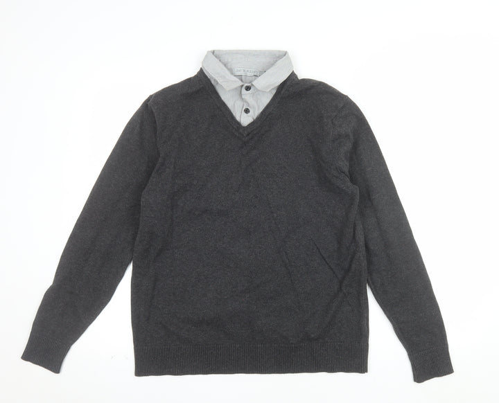 Jack Reid Men’s Grey V-Neck Pullover Jumper Size S Cotton Knit