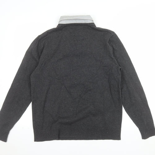 Jack Reid Men’s Grey V-Neck Pullover Jumper Size S Cotton Knit