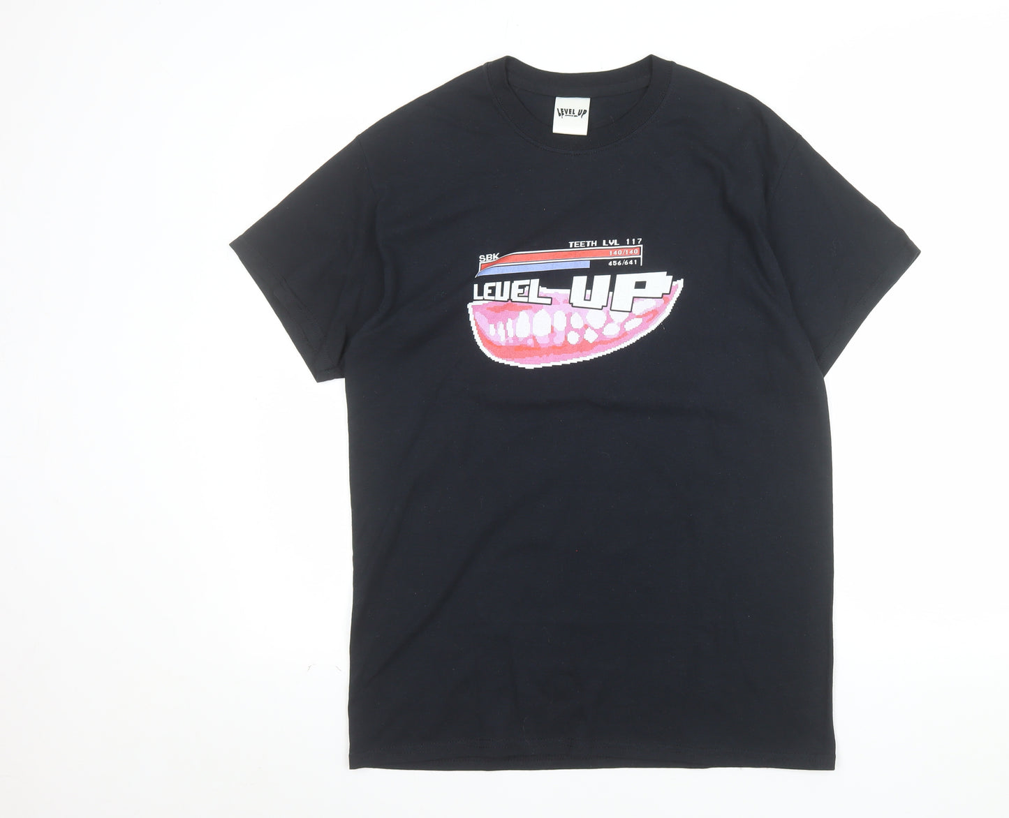 Level Up Black Graphic T-Shirt Men’s Medium 100% Cotton Retro Gaming Style