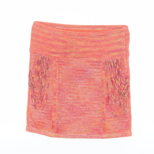 Armani Exchange Women's Orange Knit Fringe Mini Skirt XS