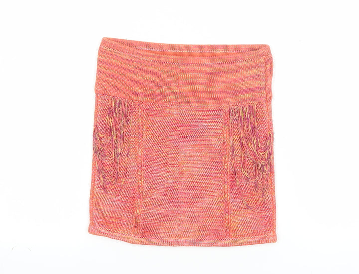 Armani Exchange Women's Orange Knit Fringe Mini Skirt XS
