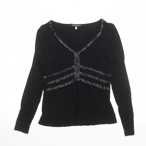 Cable & Gauge Women's Black Beaded Tunic Blouse Size S Long Sleeve