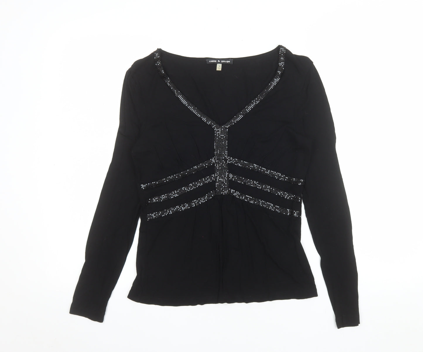 Cable & Gauge Women's Black Beaded Tunic Blouse Size S Long Sleeve