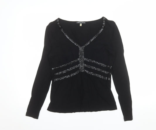 Cable & Gauge Women's Black Beaded Tunic Blouse Size S Long Sleeve